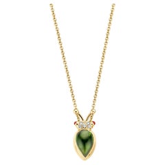 18 Karat Yellow Gold Green Tourmaline Diamond Pendant Necklace