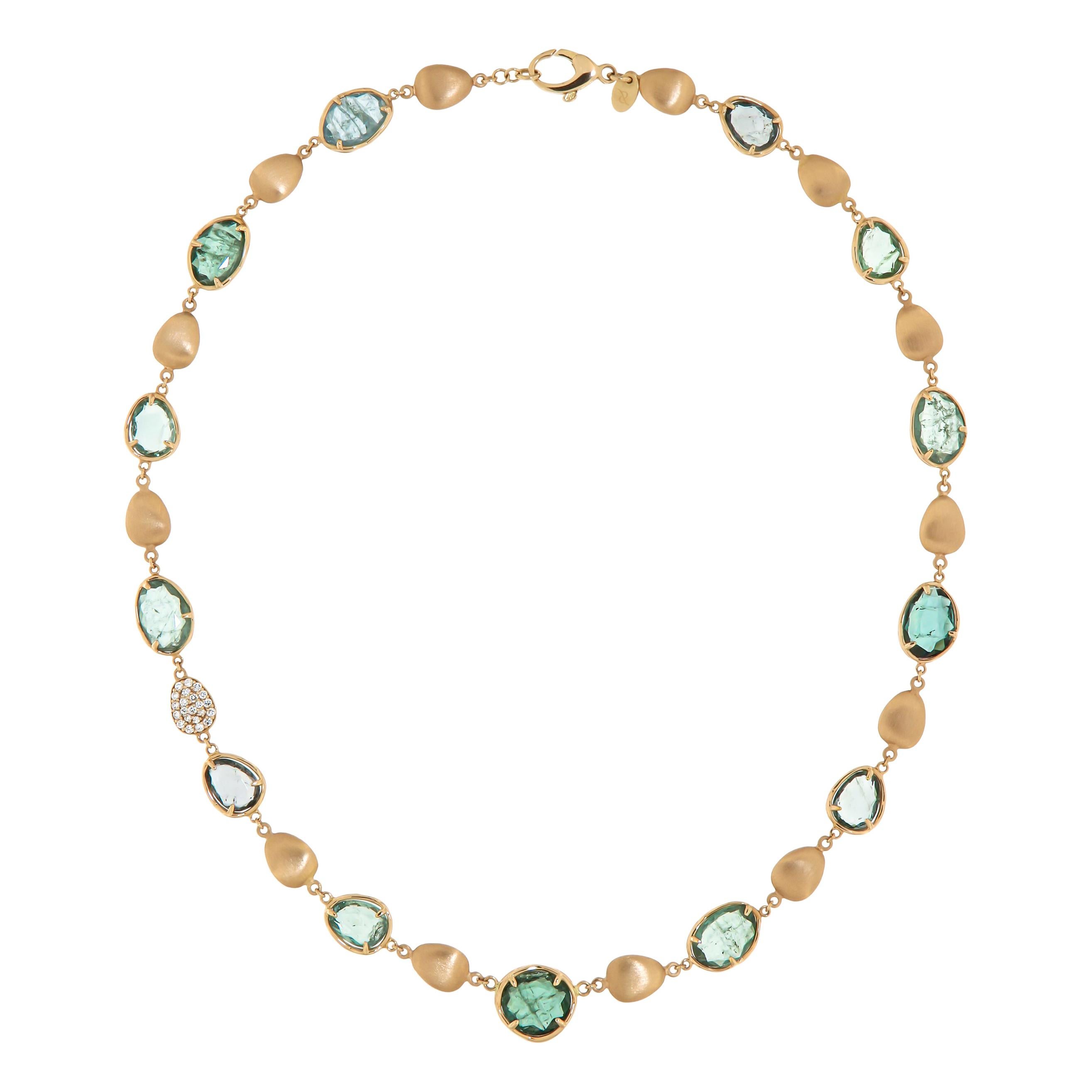 Green Tourmaline 18k Diamonds Rose Gold Necklace for Her For Sale