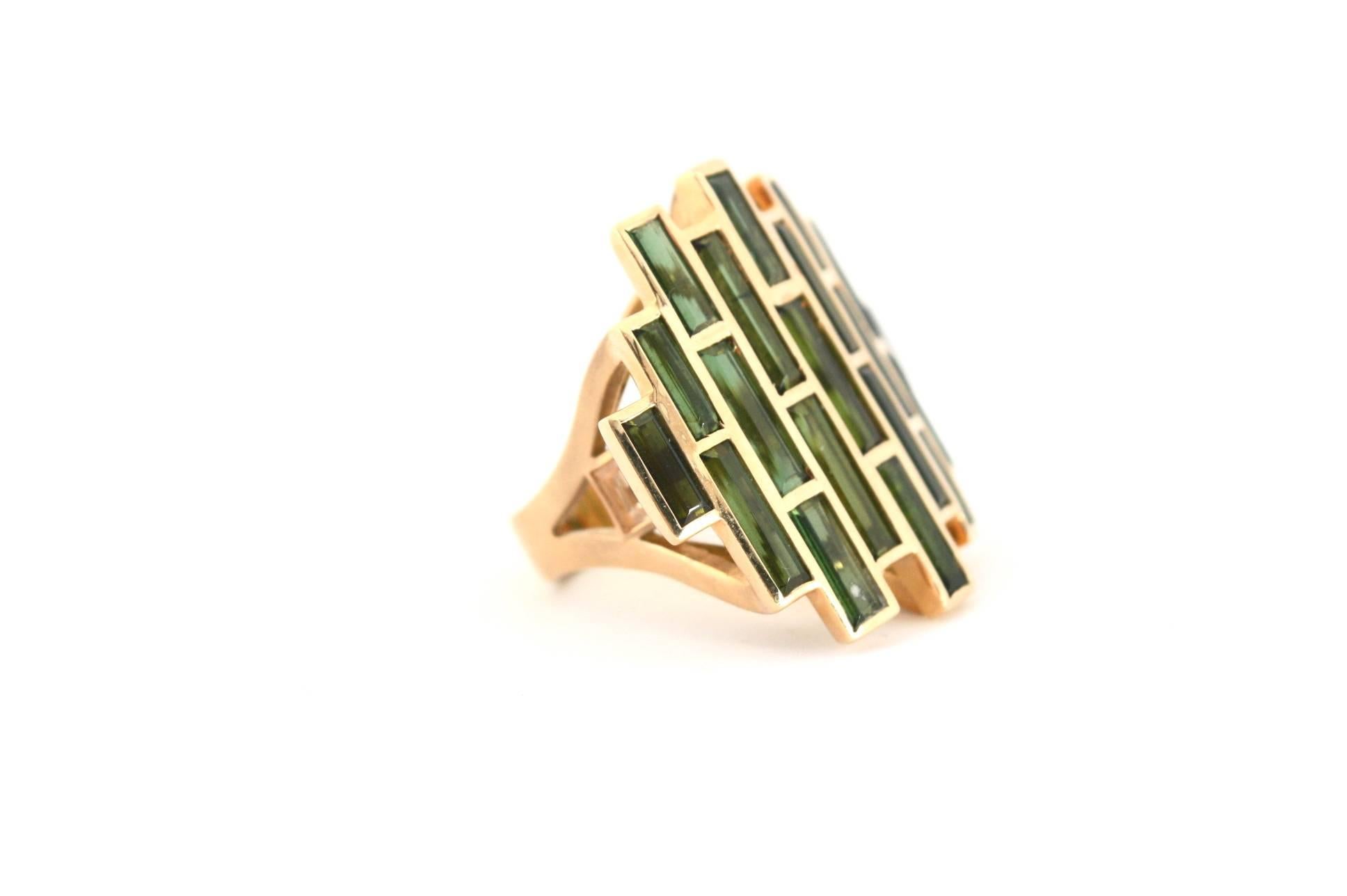 Green Tourmaline 18 Karat Gold Ring Yellow Sapphire For Sale 2