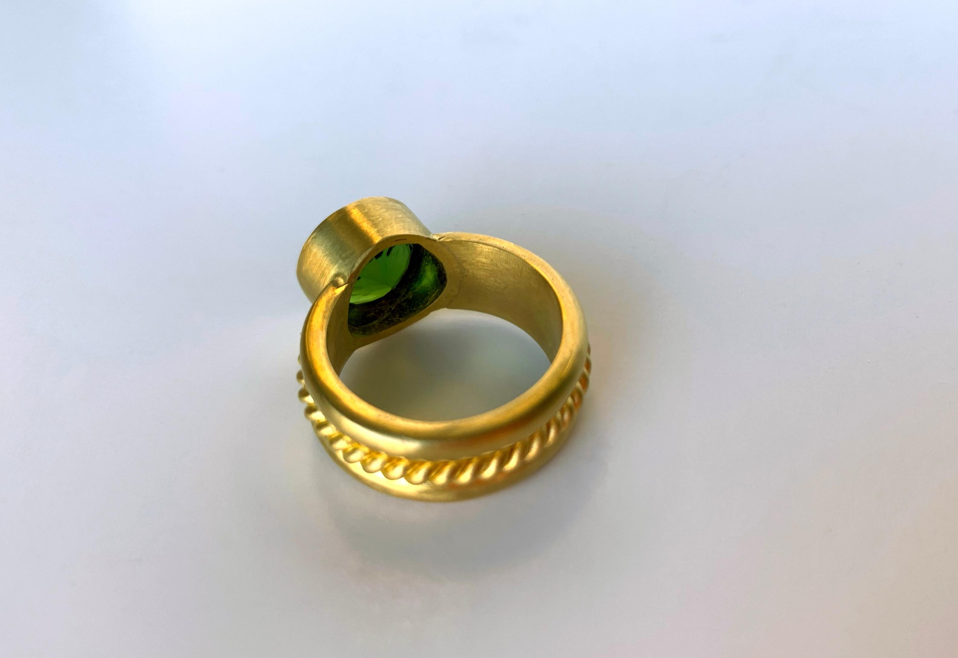 Round Cut Green Tourmaline 22 Karat Gold Ring