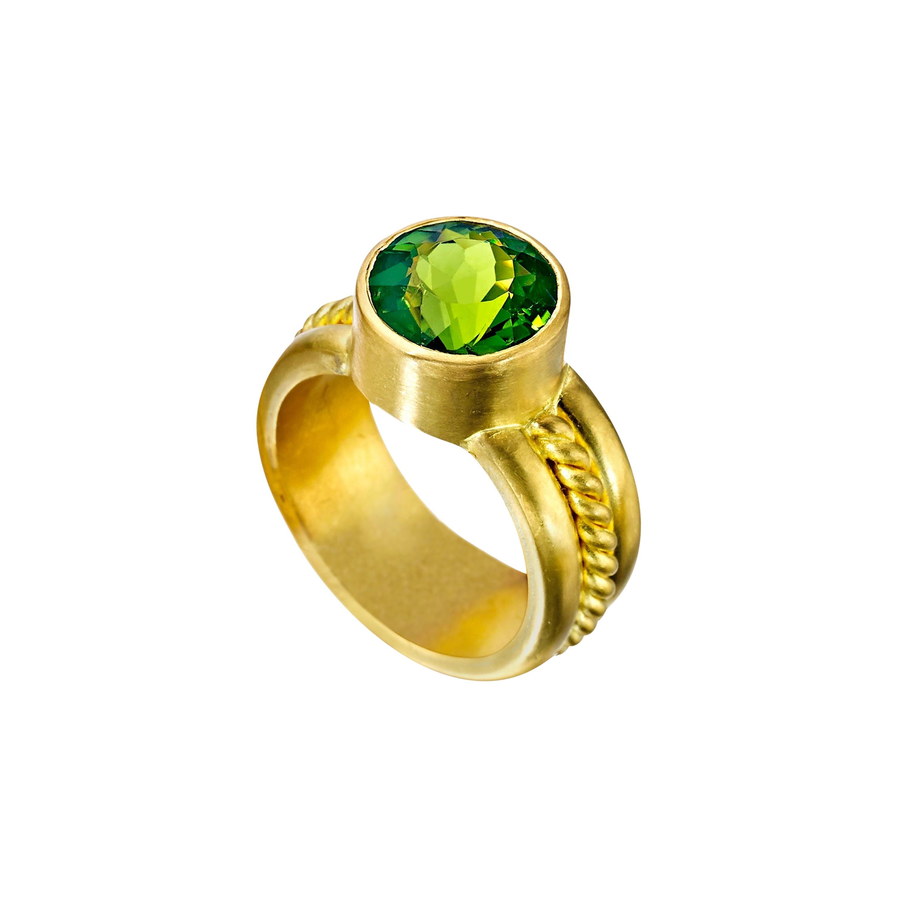 Green Tourmaline 22 Karat Gold Ring