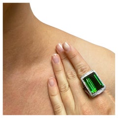 Green Tourmaline 25.2cts Emerald Cut with Diamonds Ring
