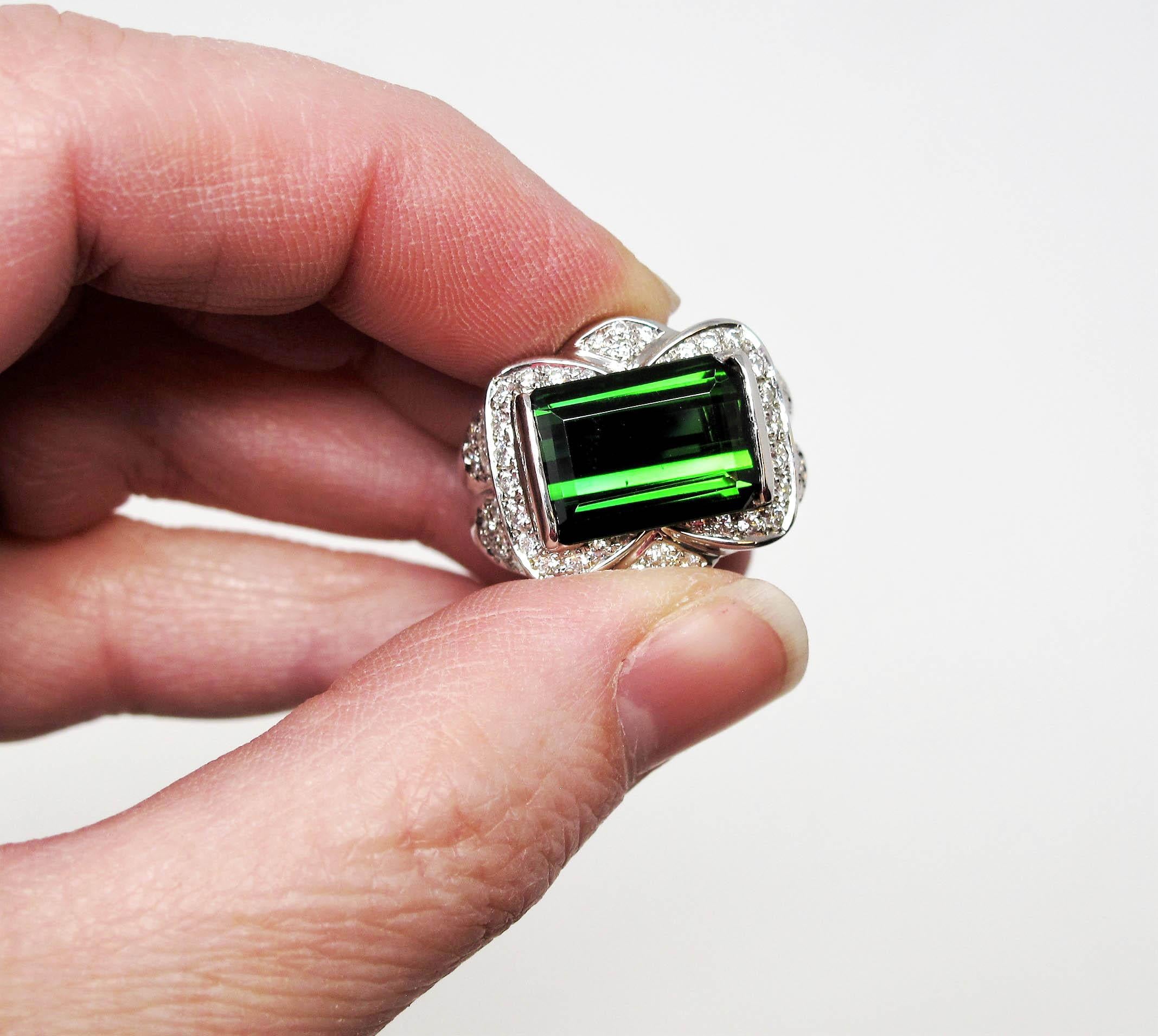 emerald cut green tourmaline ring