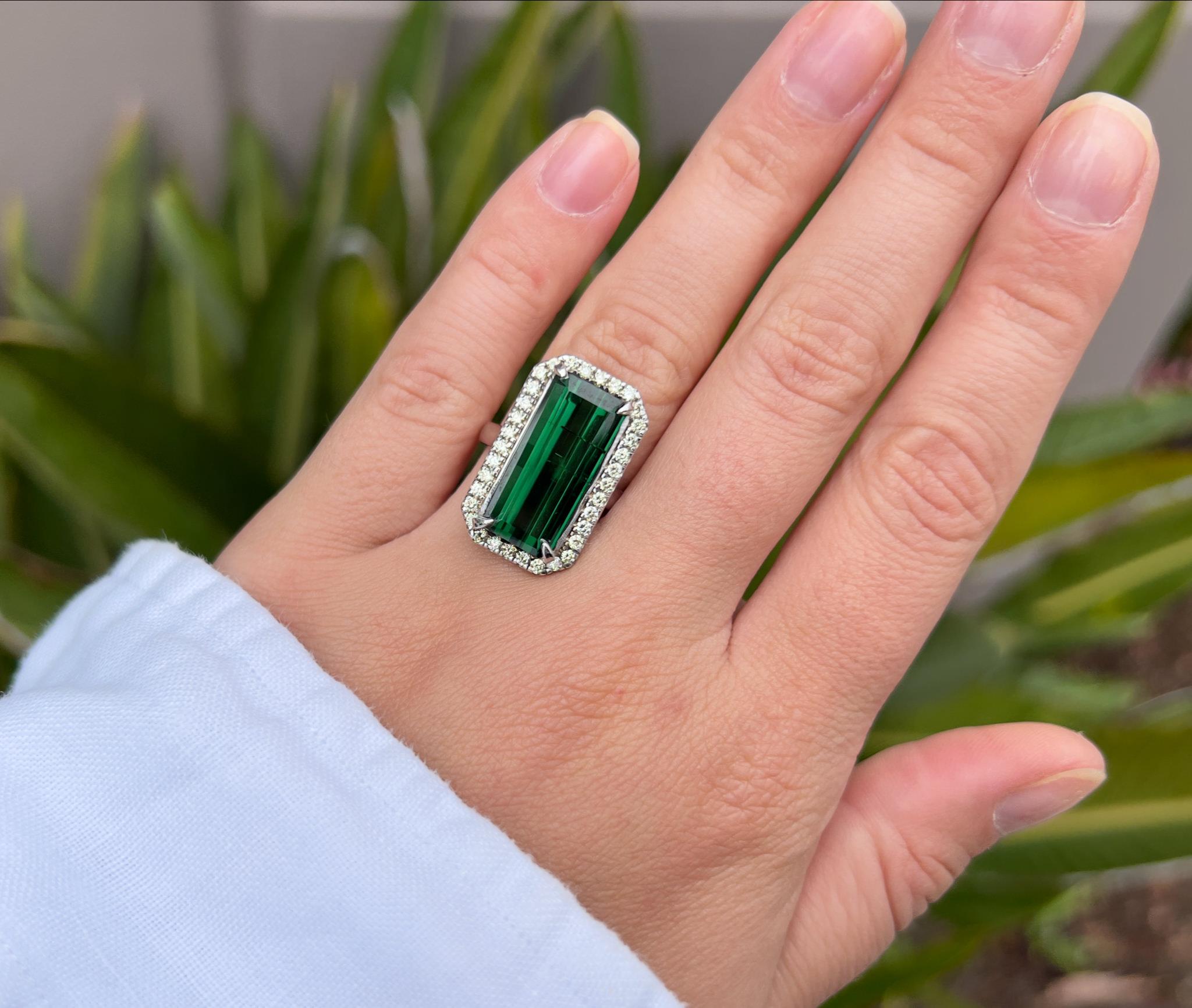 Tourmaline verte = 8+ Carat
Coupe : Baguette
Diamants = 0,60 carats
( Couleur : F, Clarté : VS )
Métal : Or 18K
*Il peut être redimensionné en fonction des besoins.