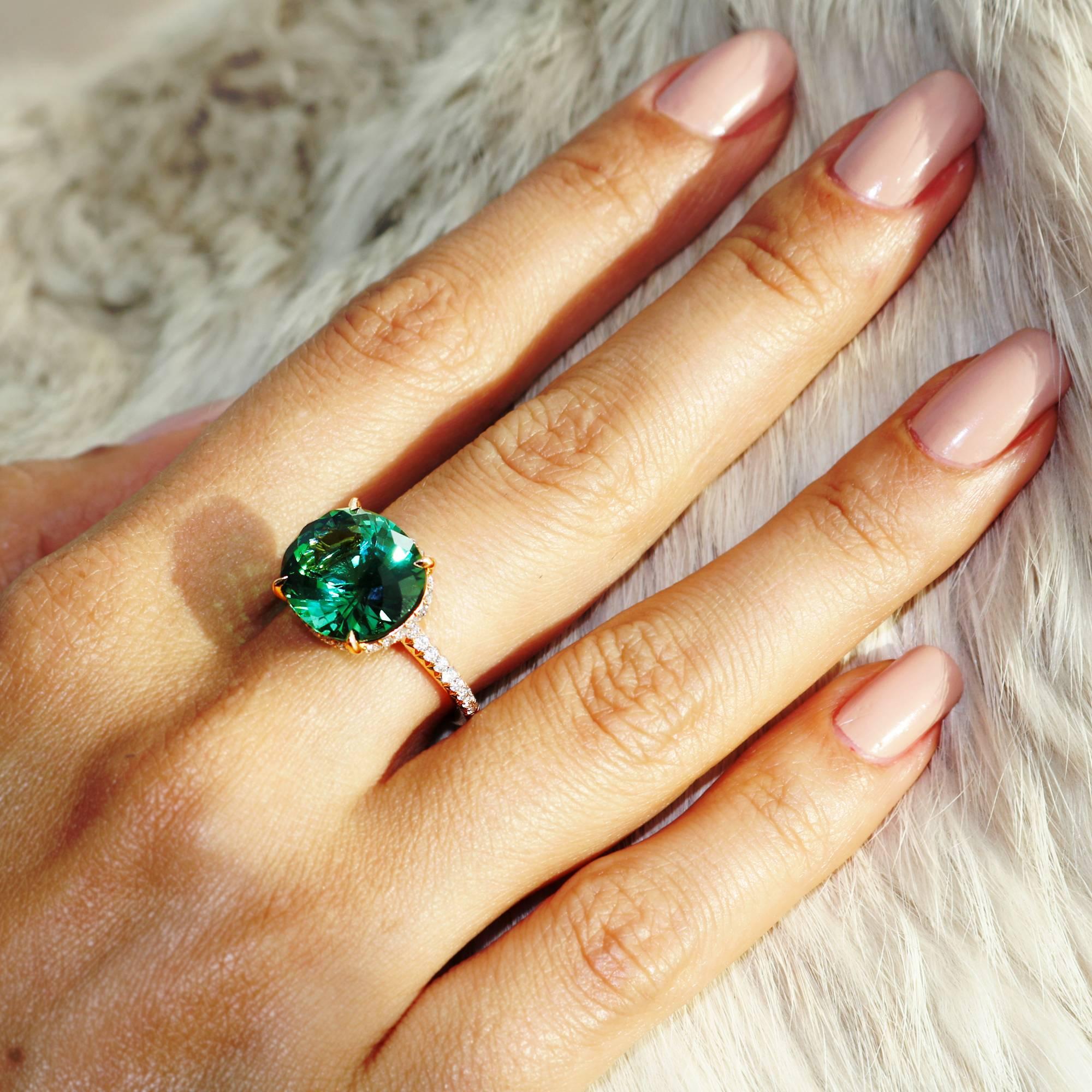 Contemporary Paolo Costagli Green Tourmaline 8.15 Carat and Diamond Ring
