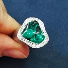 Green Tourmaline 8.54 Carat Diamonds 18 Karat White Matte Gold Spectrum Ring