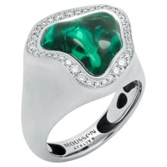 Green Tourmaline 8.54 Carat Diamonds 18 Karat White Matte Gold Spectrum Ring