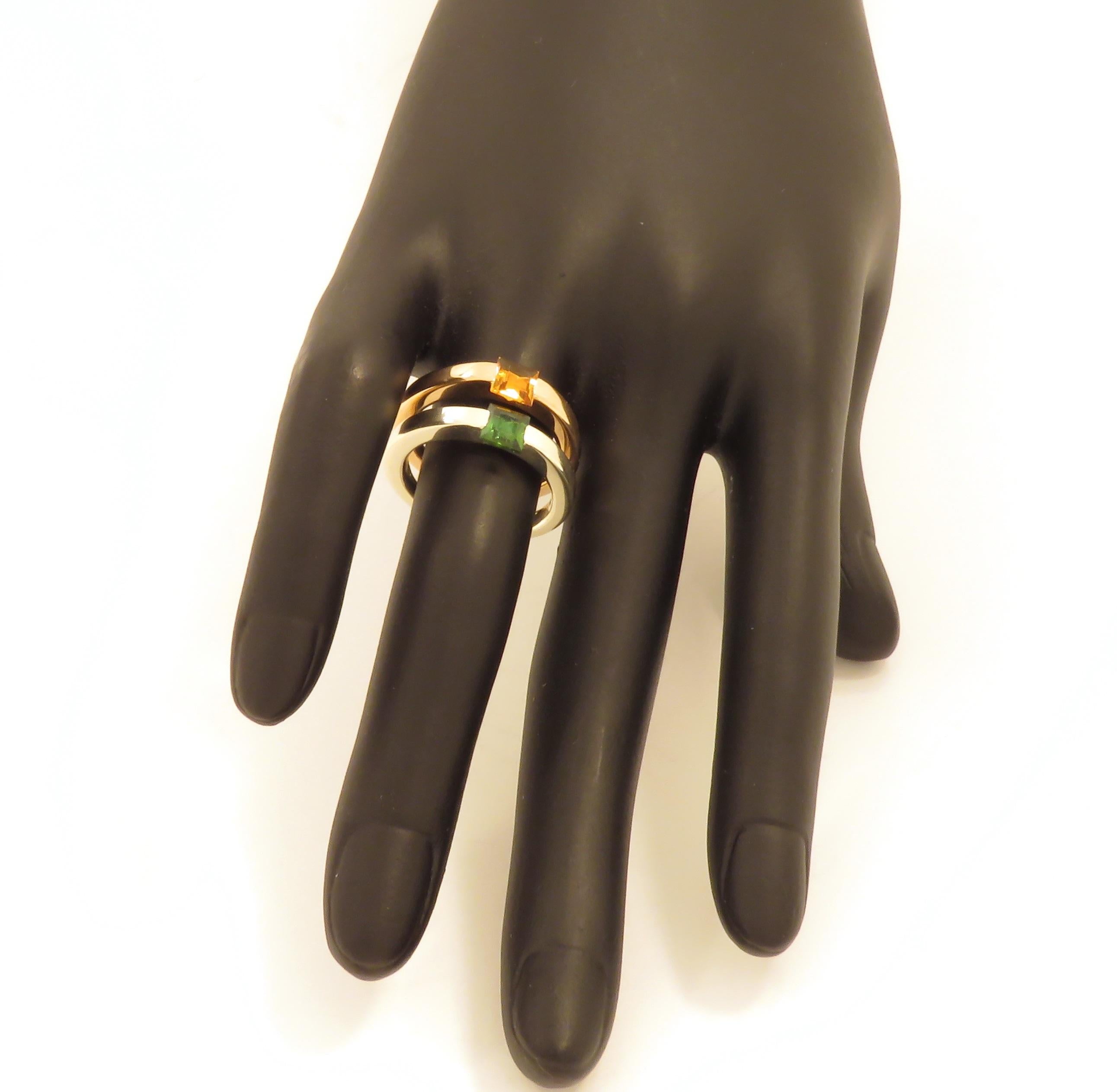 Green Tourmaline 9 Karat White Gold Band Ring Handcrafted in Italy For Sale 5