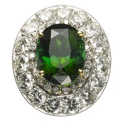 Green Tourmaline 9.50 Carat and Diamond Platinum Cluster Ring
