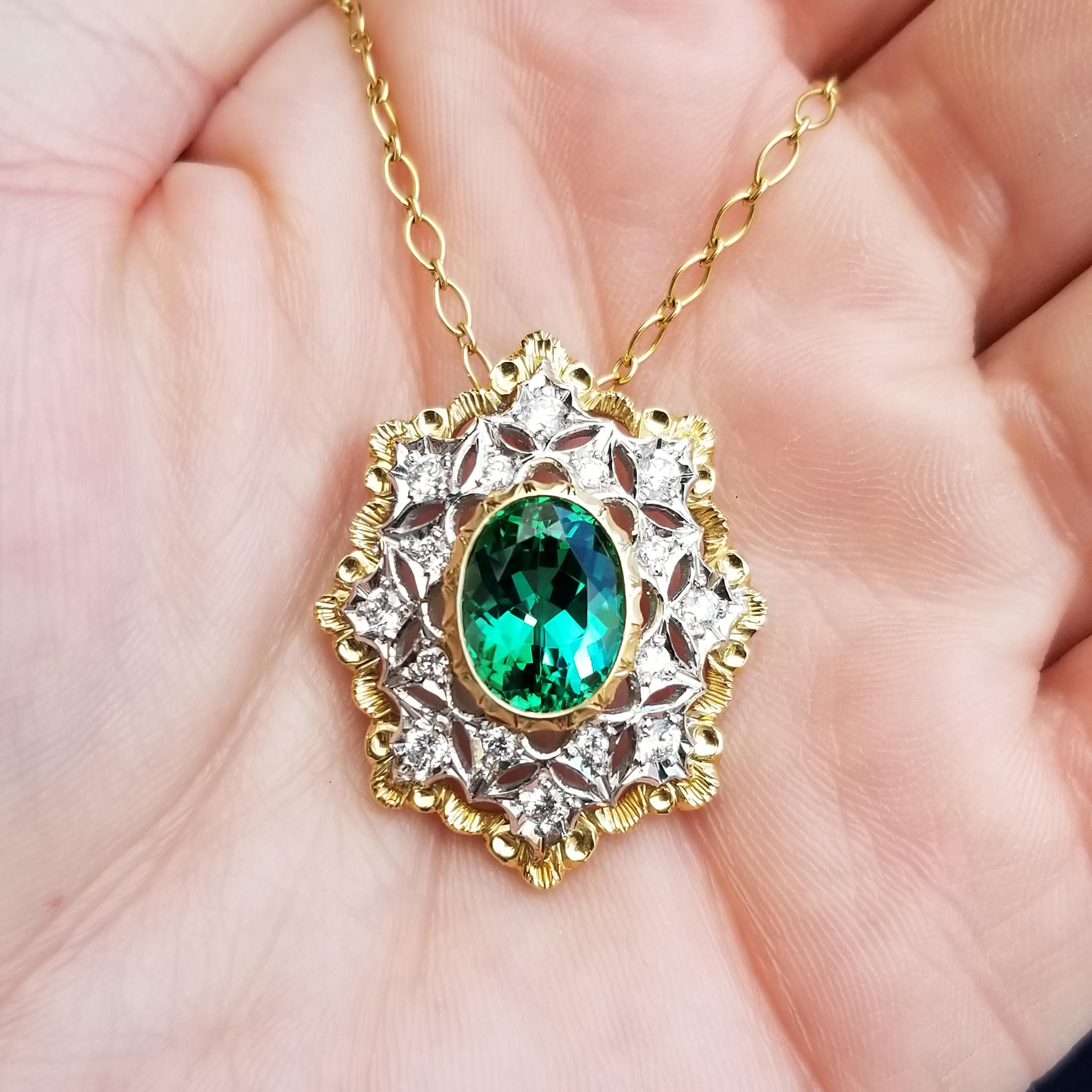 4.30ct Green Tourmaline and 18kt Gold Necklace, Made in Italy by Cynthia Scott In New Condition For Sale In Logan, UT
