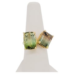 Green Tourmaline and Bicolor Tourmaline Cocktail Ring in 18k Yellow