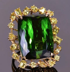 Green Tourmaline and Canary Yellow Sapphire Cocktail Ring