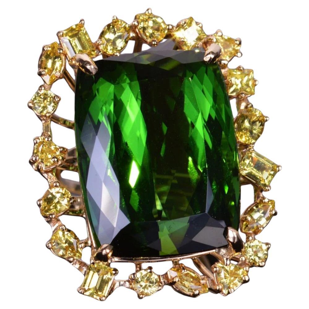 Green Tourmaline and Canary Yellow Sapphire Cocktail Ring For Sale