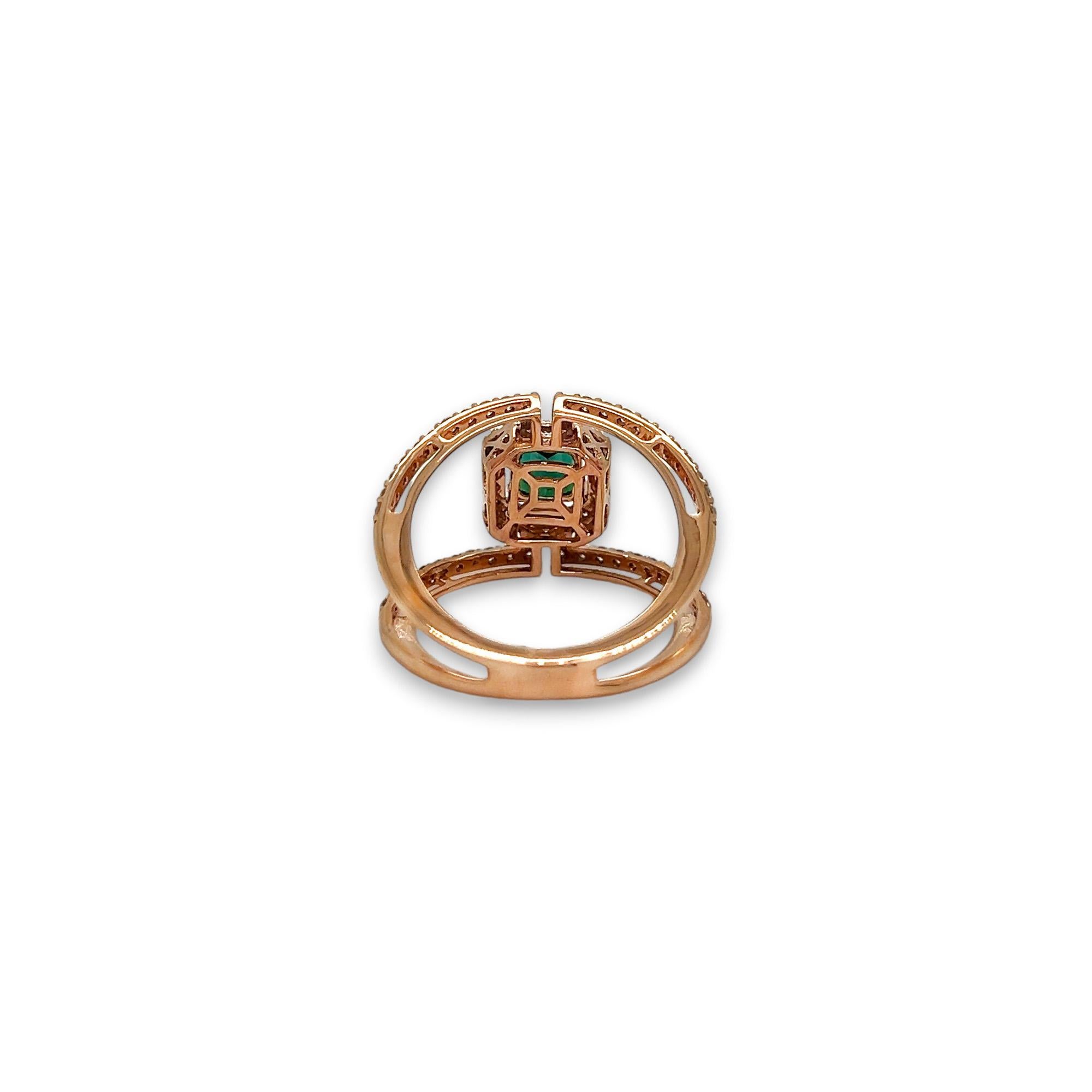 Green Tourmaline and Diamond 14k Rose Gold Modern Ring In New Condition For Sale In Lewisville, TX