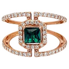Green Tourmaline and Diamond 14k Rose Gold Modern Ring