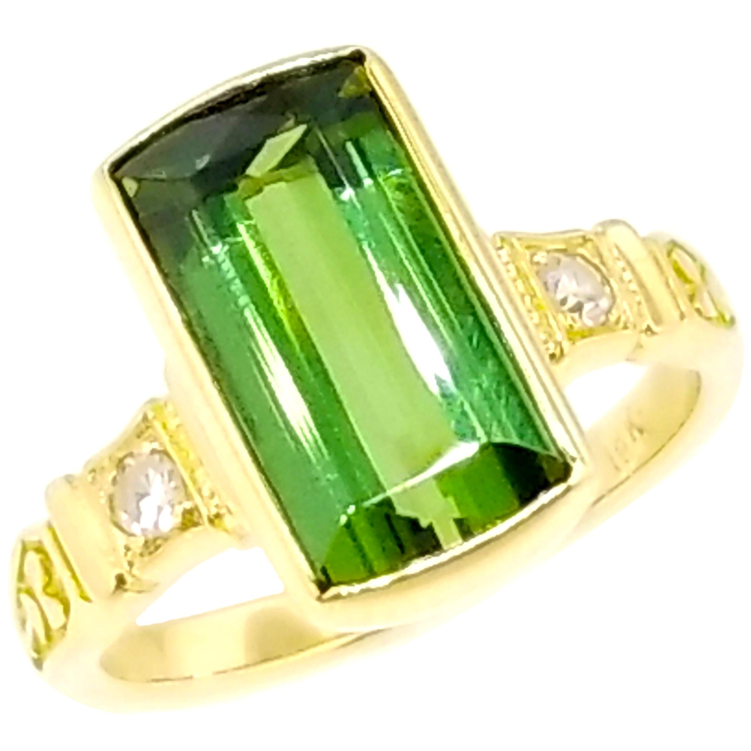 Green Tourmaline and Diamond 18 Karat Ivy Ring by Dan Peligrad