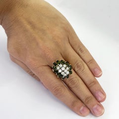 Green tourmaline and diamond cluster spray cocktail ring