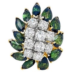 Green tourmaline and diamond cluster spray cocktail ring