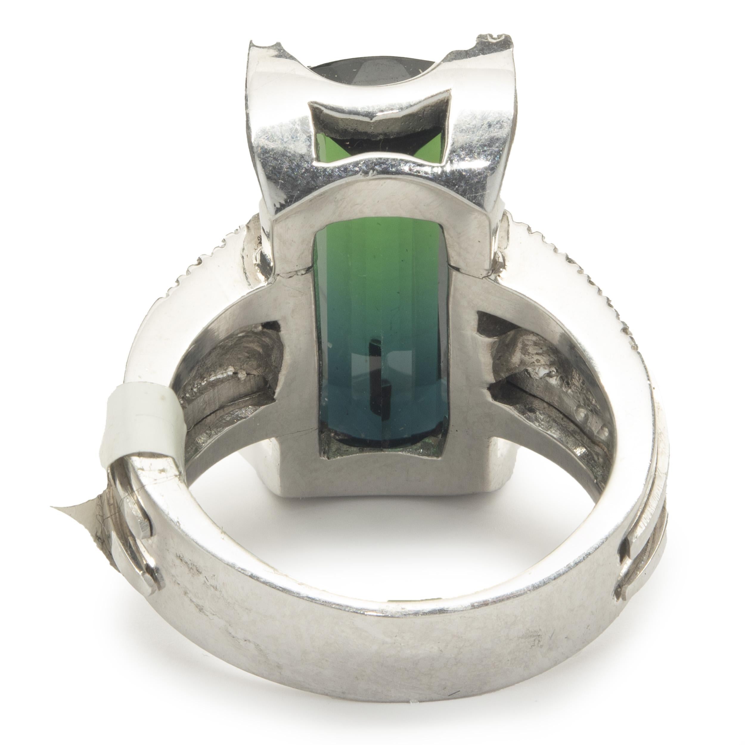 Emerald Cut Green Tourmaline and Diamond Cocktail Ring For Sale