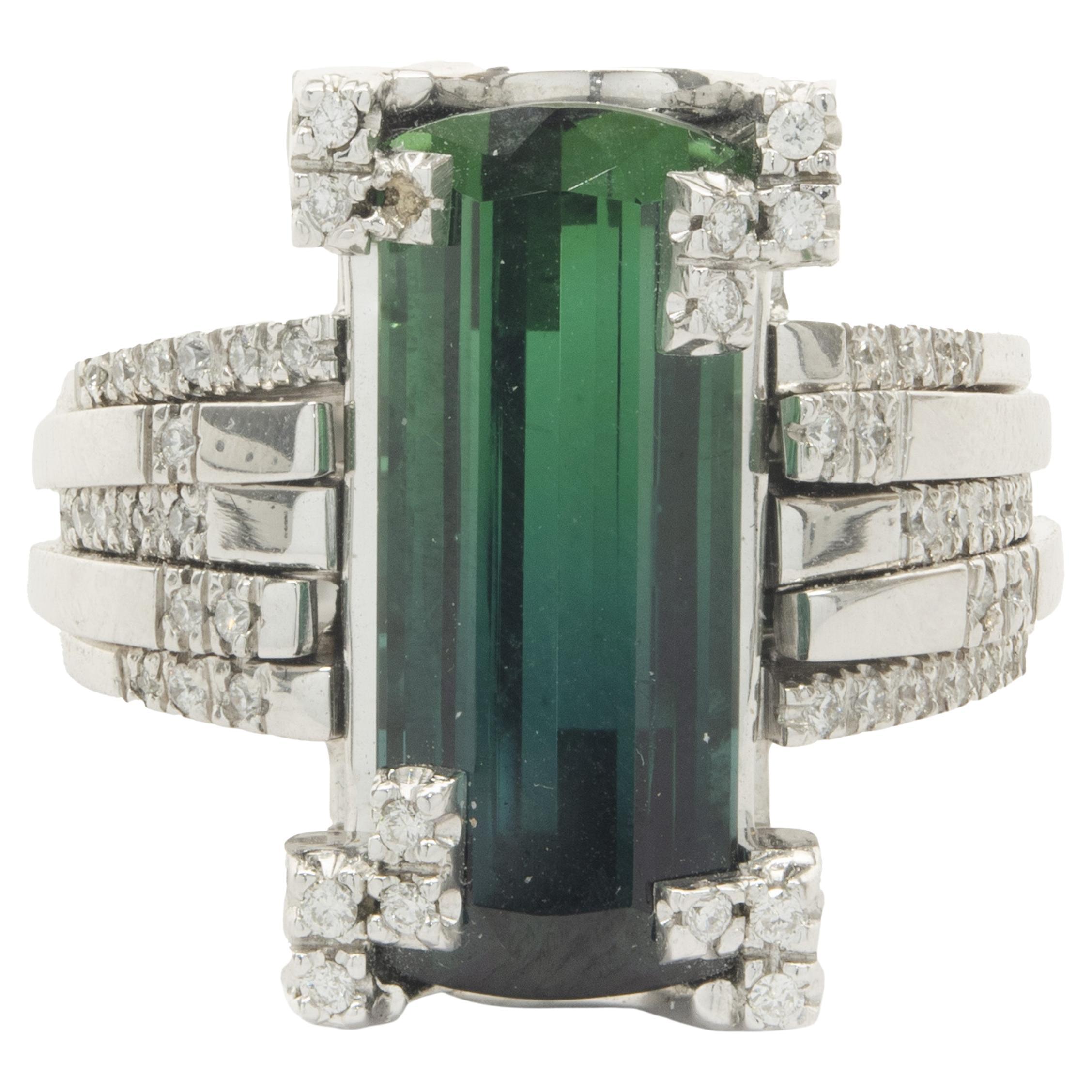Green Tourmaline and Diamond Cocktail Ring For Sale