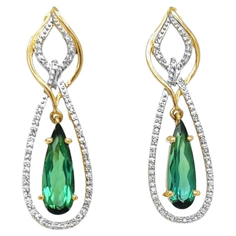 Green Tourmaline and Diamond Drop Earrings