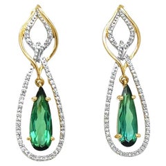 Green Tourmaline and Diamond Drop Earrings