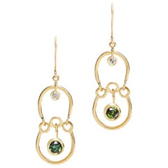 Green Tourmaline and Diamond Drop Earrings