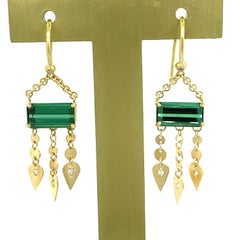 Green Tourmaline and Diamond Earrings