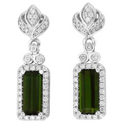 Green Tourmaline and Diamond Earrings
