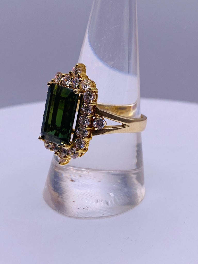 A fine Green Tourmaline and Diamond ring