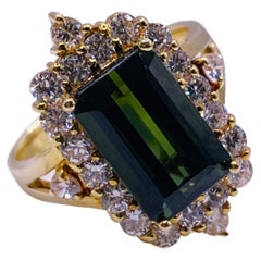 Green Tourmaline and Diamond Estate Ring