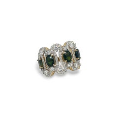 Green Tourmaline and Diamond Fancy Statement Ring