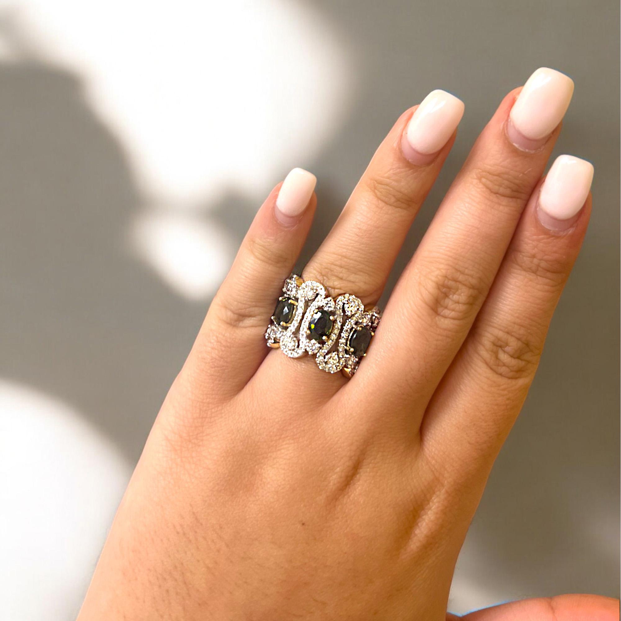Women's Green Tourmaline and Diamond Fancy Statement Ring For Sale
