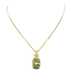 Green Tourmaline and Diamond Necklace in 18 Karat Yellow Gold