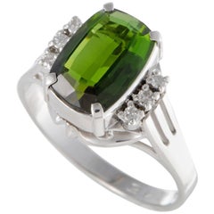 Vintage Green Tourmaline and Diamond Platinum Cocktail Ring