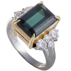 Vintage Green Tourmaline and Diamond Platinum Cocktail Ring