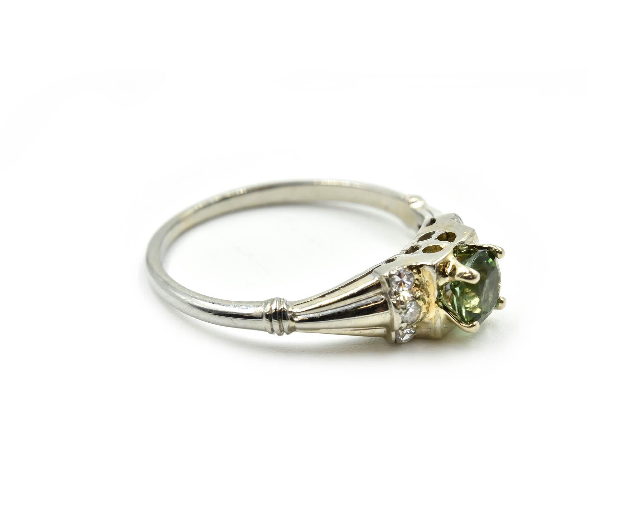 Modern Green Tourmaline and Diamond Ring 18 Karat White Gold