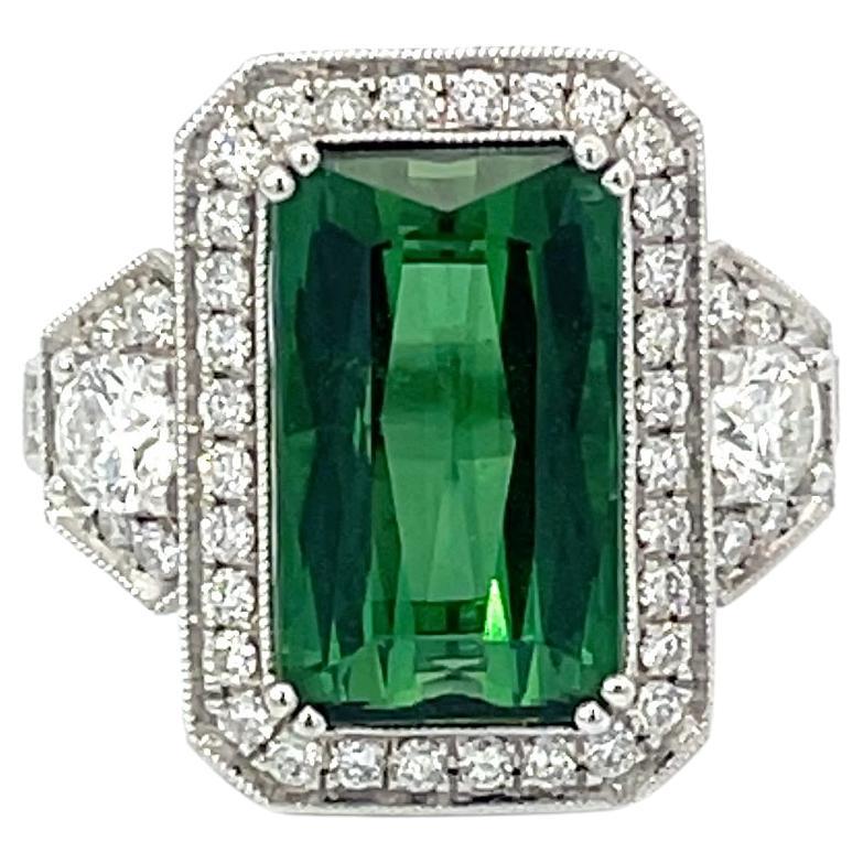 Green Tourmaline and Diamond Ring 18k White Gold by Siera