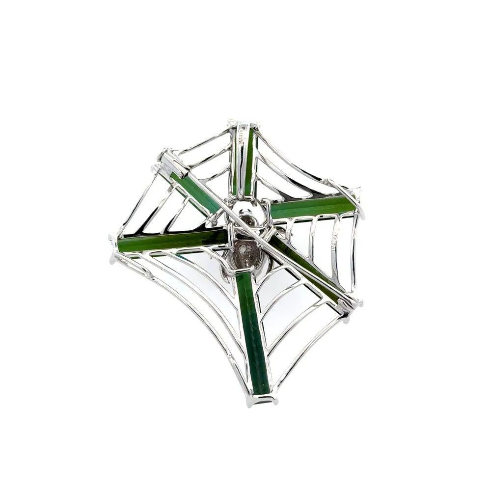 Green Tourmaline and Diamond Spider Web Vintage Brooch Pin Pendant In Excellent Condition For Sale In Montreal, QC