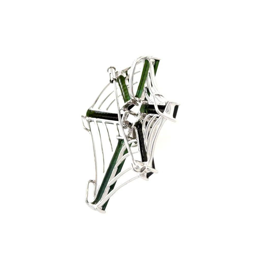 Women's or Men's Green Tourmaline and Diamond Spider Web Vintage Brooch Pin Pendant For Sale