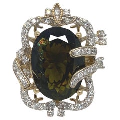 Green tourmaline and Diamond Vintage-Inspired Cocktail Ring
