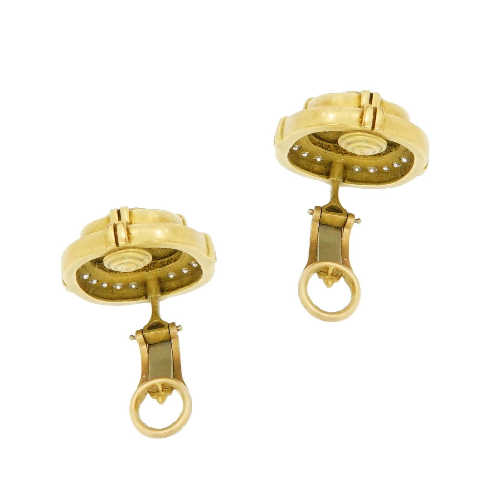 Art Nouveau Green Tourmaline and Diamond Yellow Gold Non-Pierced Clip Earrings For Sale