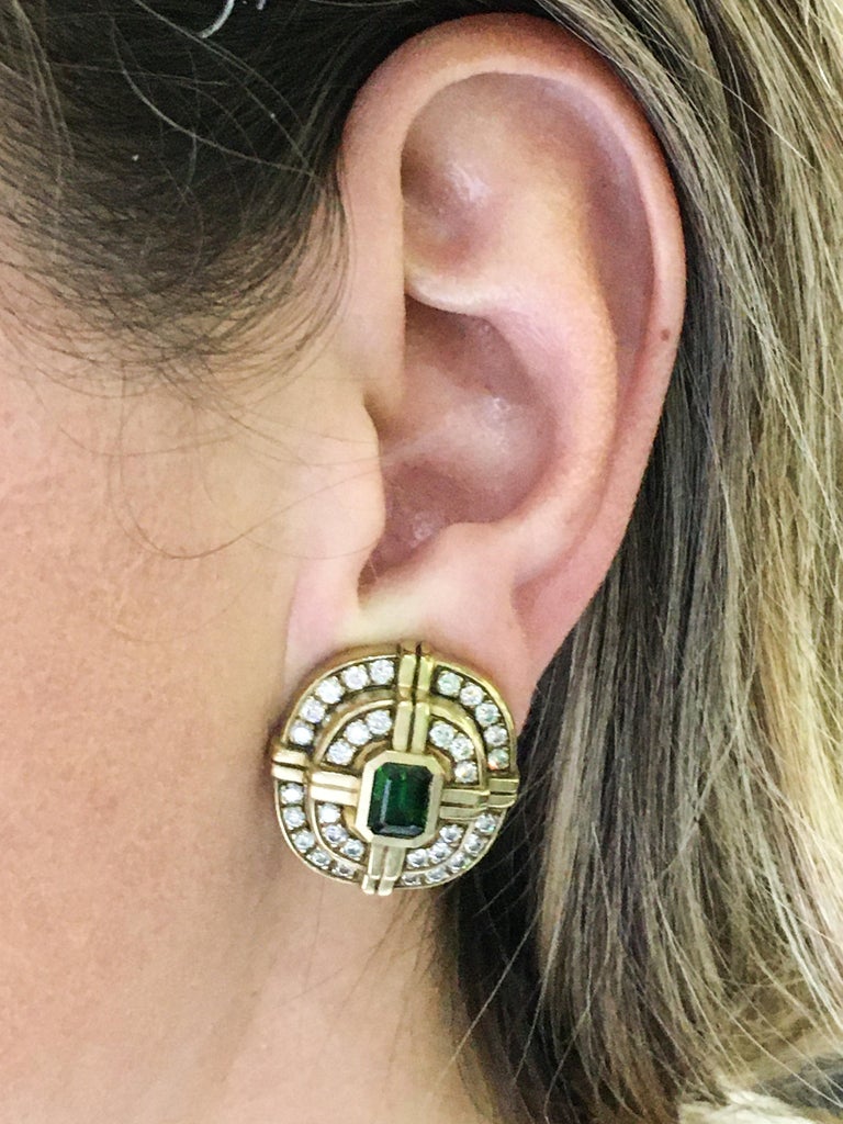 green tourmaline and diamond yellow gold non pierced clip earrings for sale at 1stdibs