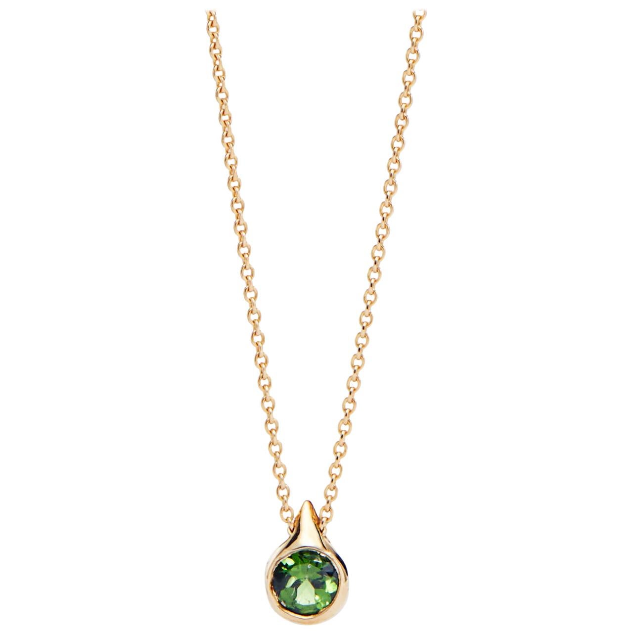 Green Tourmaline and Gold Necklace For Sale