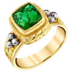 Bague jonc en or jaune 18 carats et tourmaline verte, faite à la main, 1,83 carat