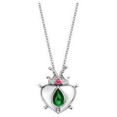 Collana con ciondolo in oro bianco con diamanti e tormalina verde e granato mandarino