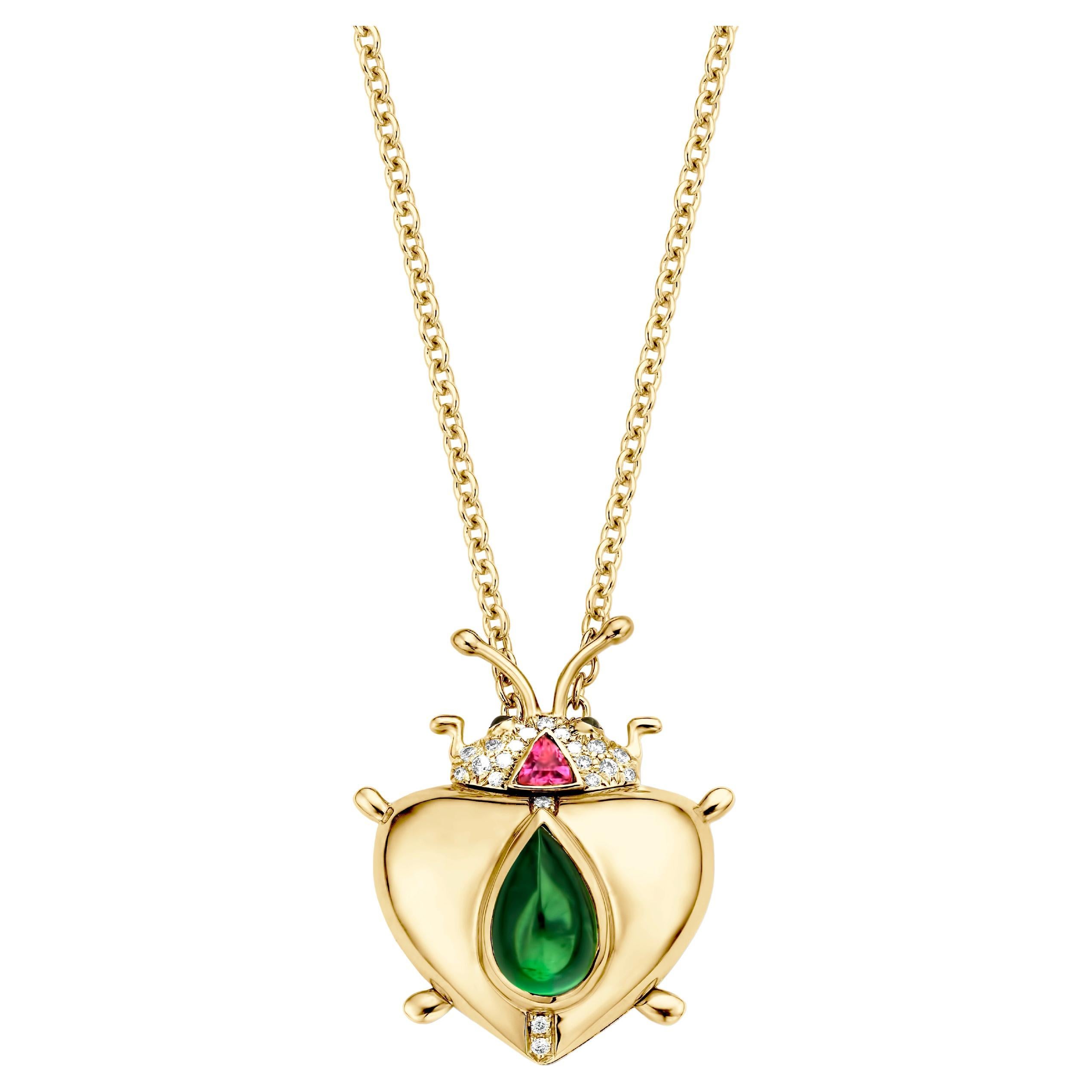 Green Tourmaline, Mandarin Garnet Yellow Gold Diamond Pendant Necklace For Sale
