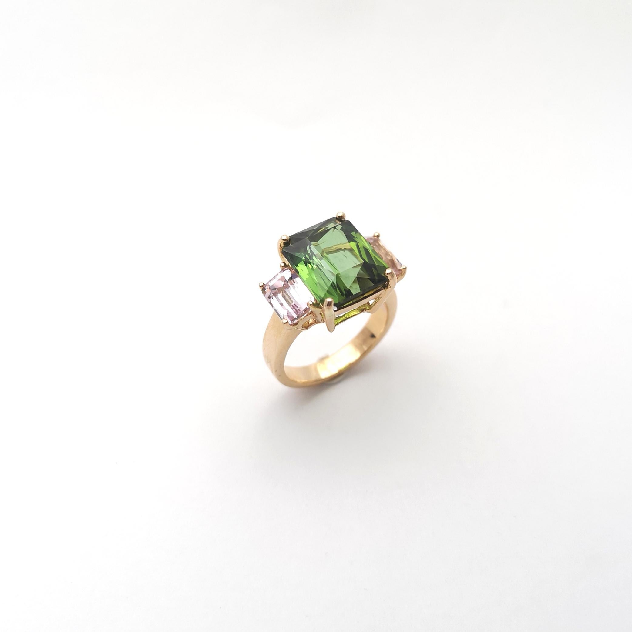 Bague en or rose 18 carats sertie de tourmaline verte et morganite en vente 4
