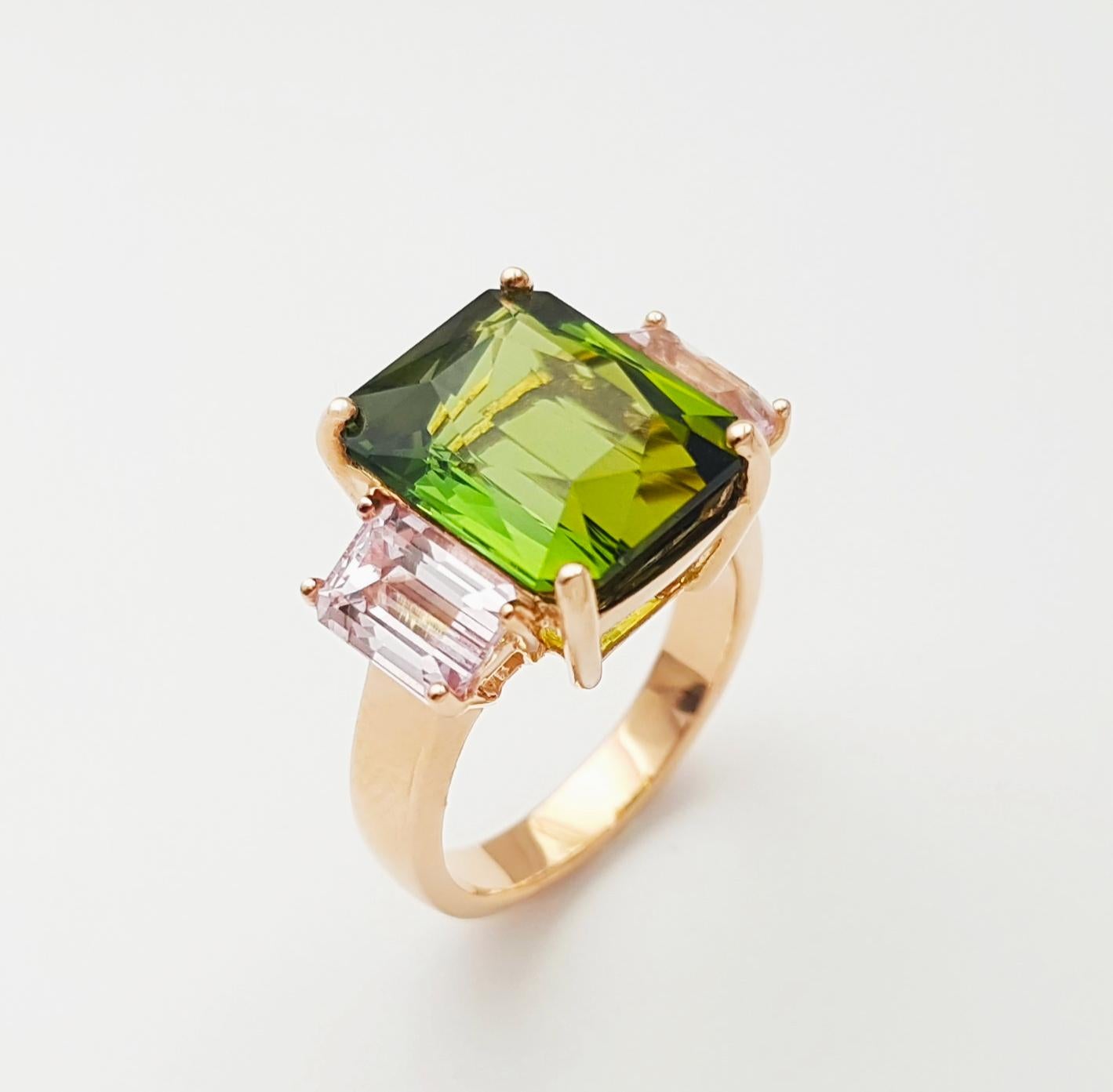 Bague en or rose 18 carats sertie de tourmaline verte et morganite en vente 6