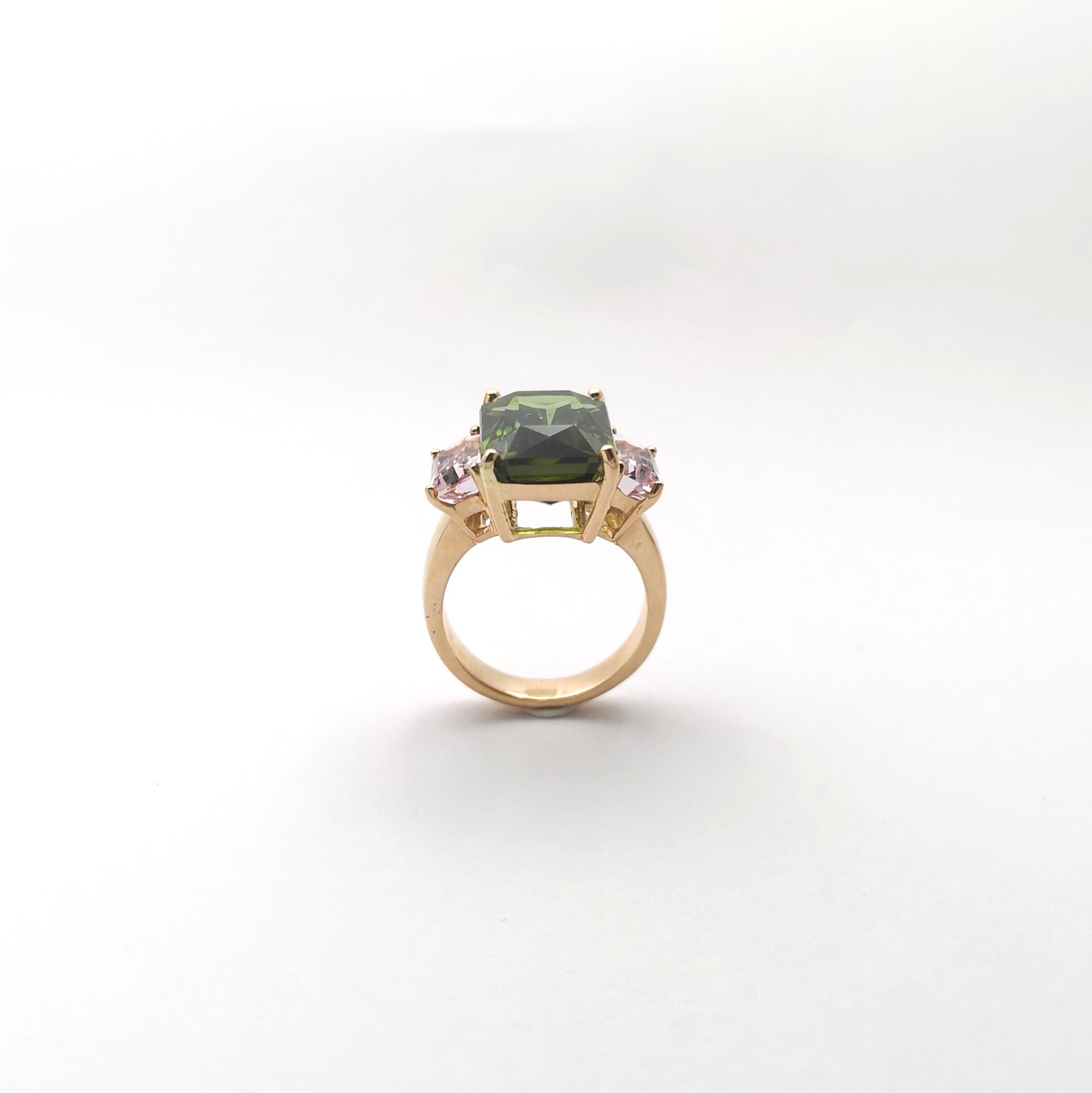 Bague en or rose 18 carats sertie de tourmaline verte et morganite en vente 7